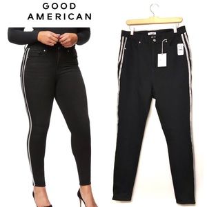 NWT Good American Good Legs Athletic Stripe Jeans Size 16